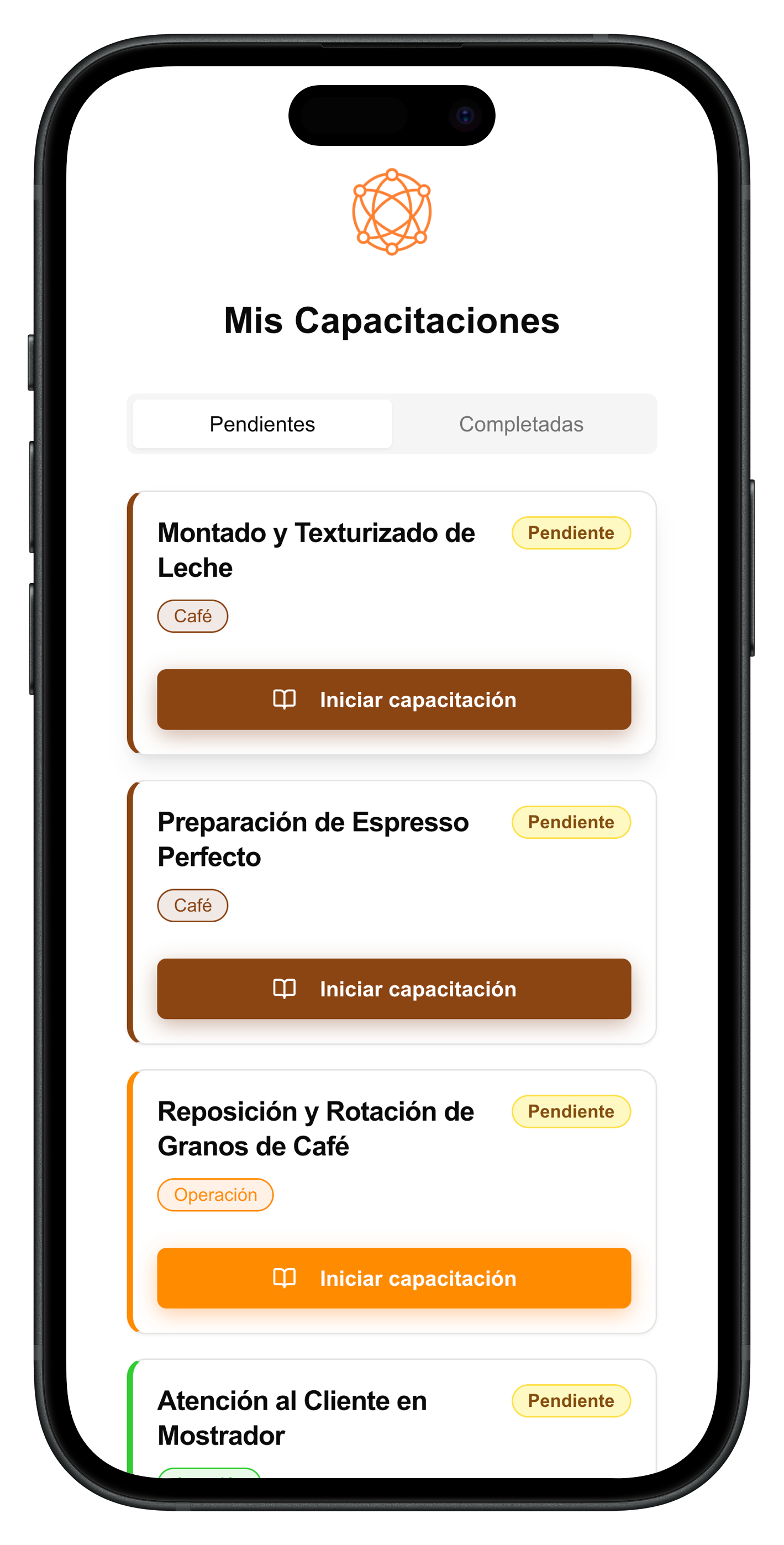 Bloox lista de capacitaciones en móvil